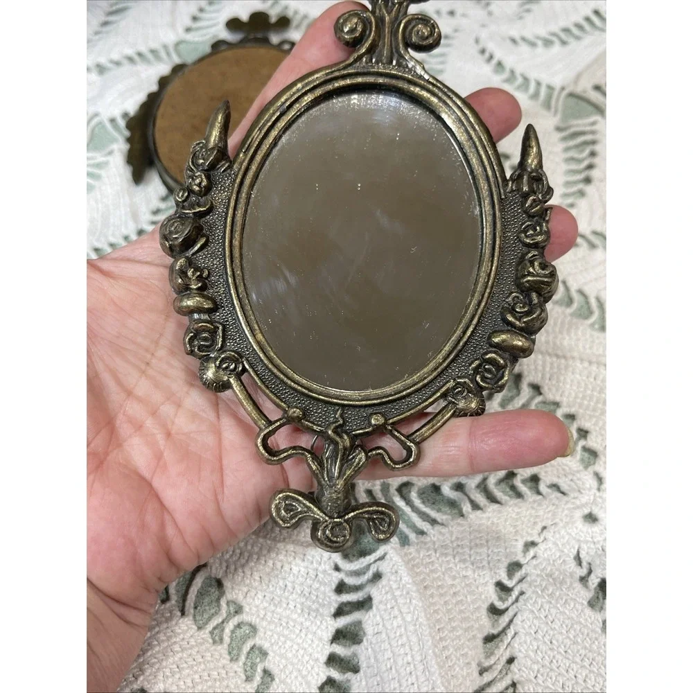 Vintage Victorian Brass Ornate Frames Floral Art and Mirrors Italy Set of 3